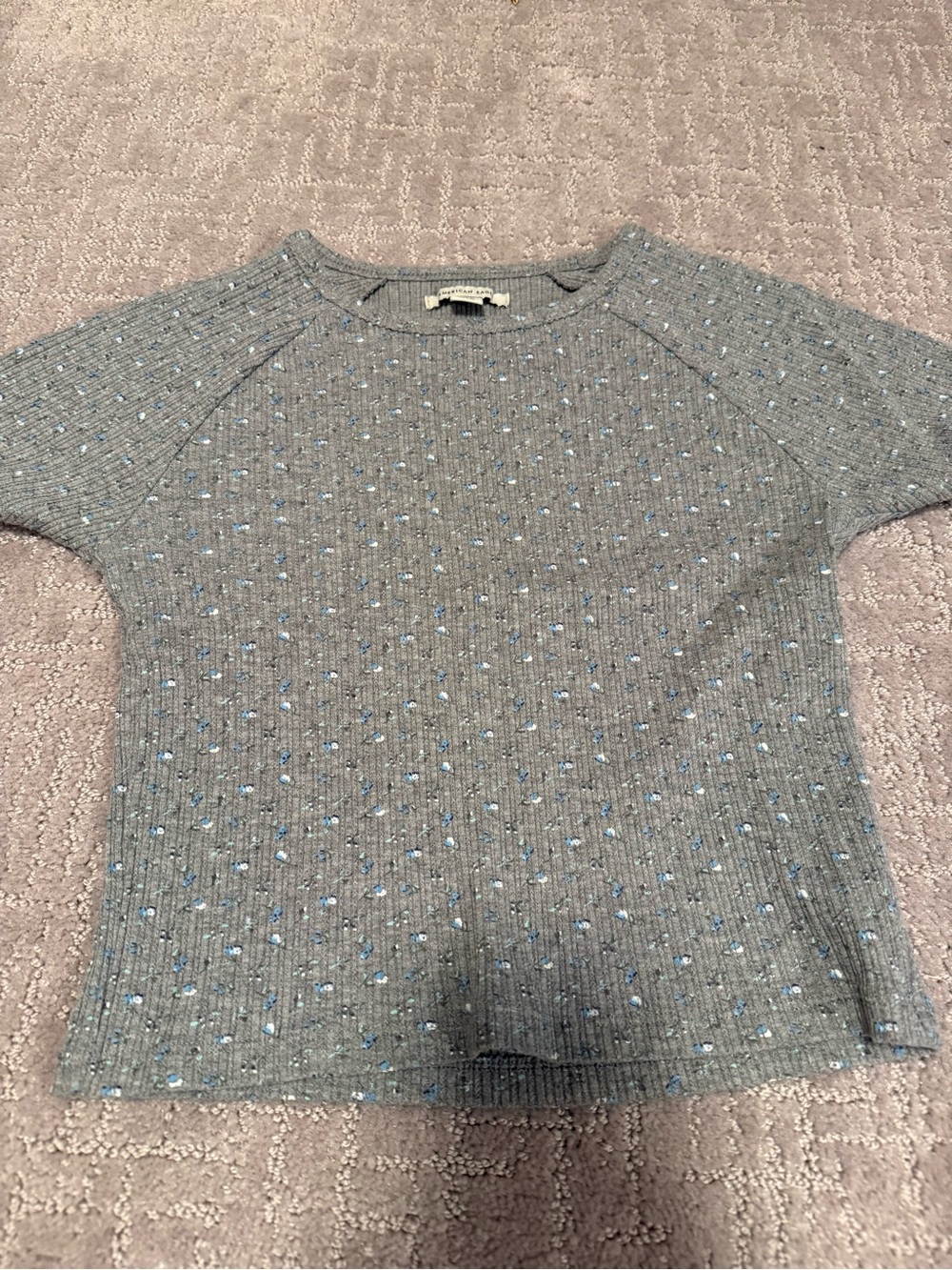 American Eagle Outfitters Heather Gray Knit Top with Light Blue Speckle